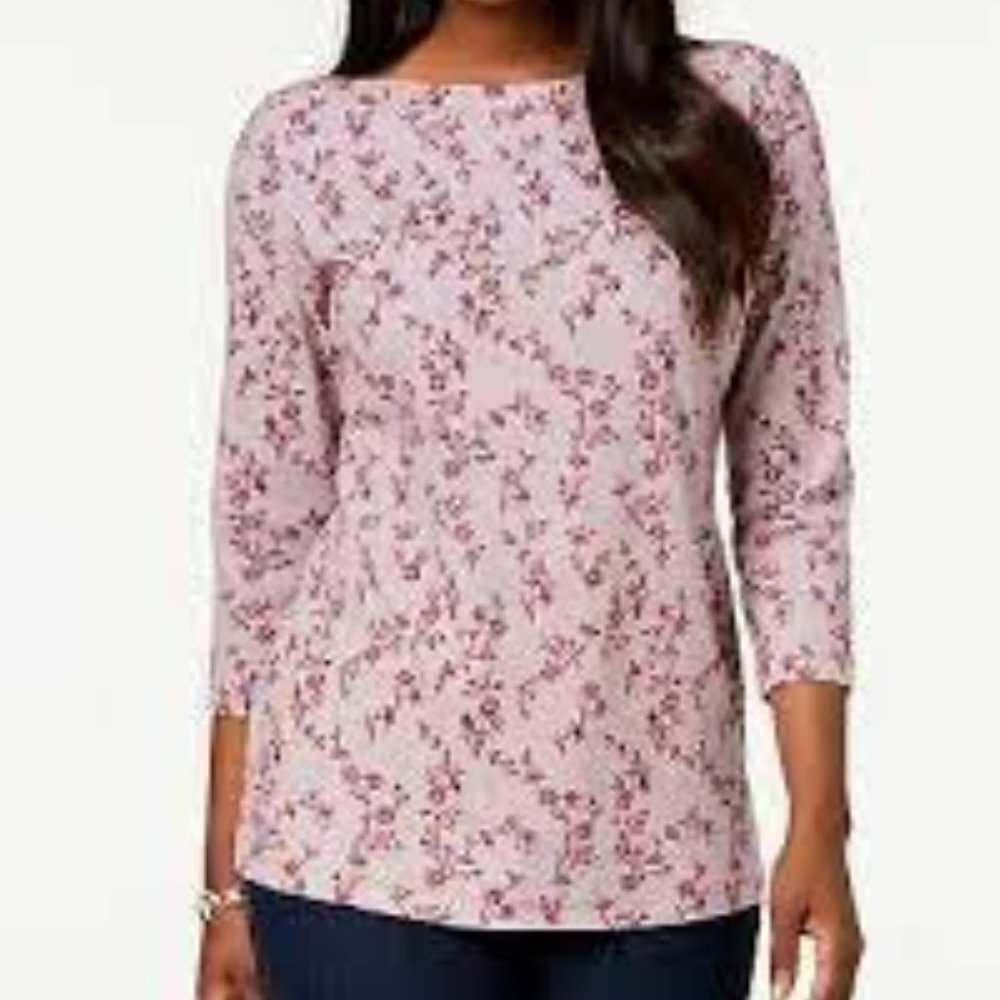 Karen Scott Boat Neck Collar Merlot Stripped Top